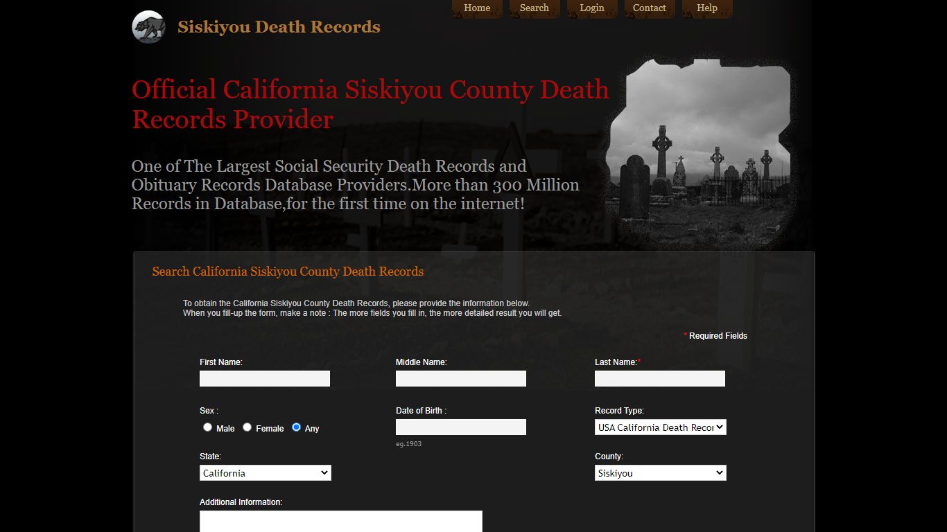 Siskiyou County Public Records. Death Records. California ...