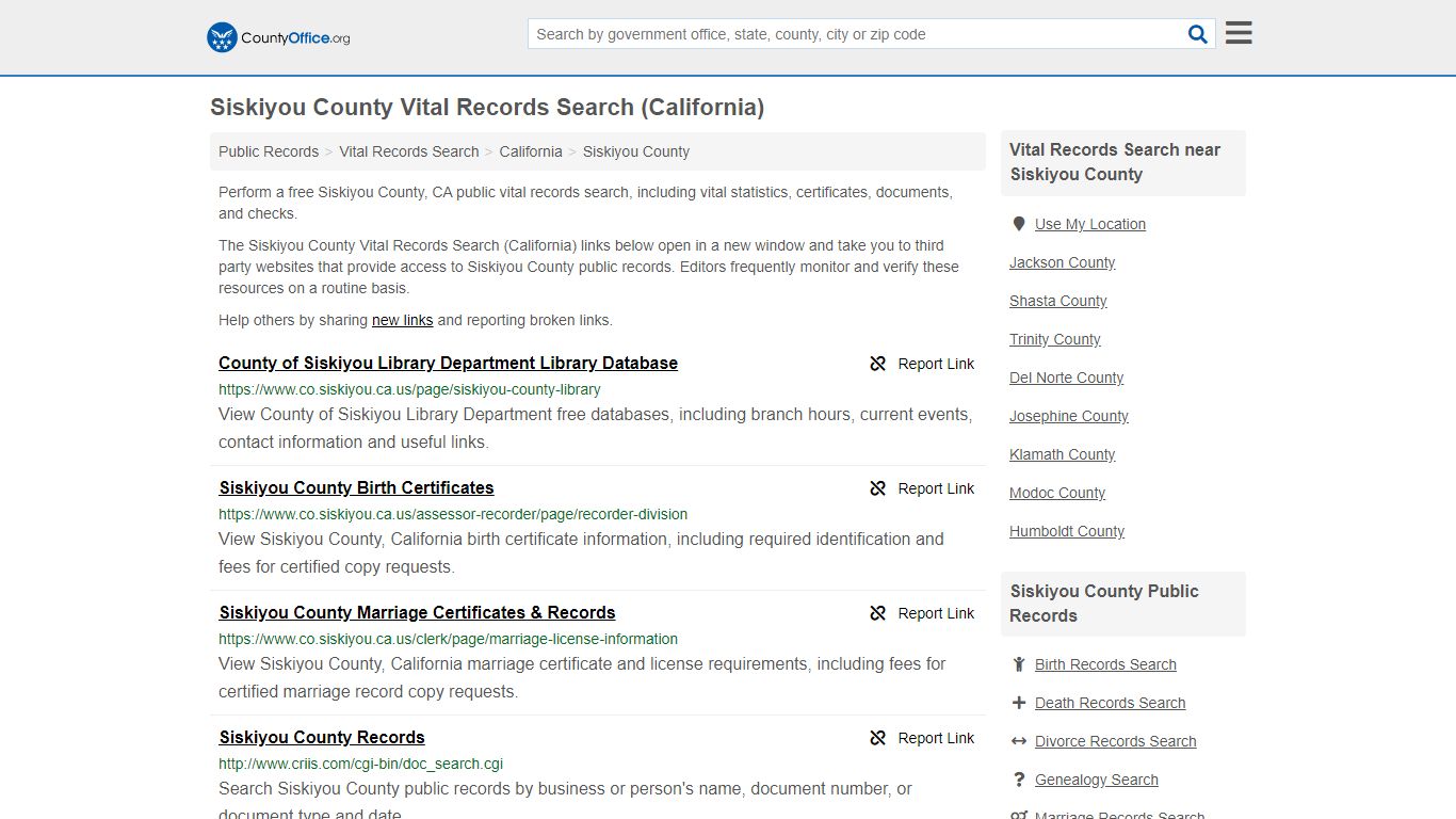 Vital Records Search - Siskiyou County, CA (Birth, Death ...