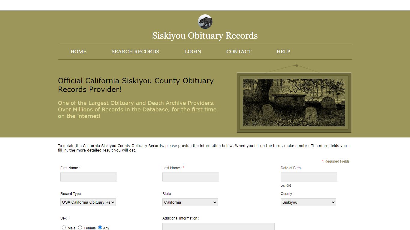 Siskiyou County Public Records. Obituary Records ...