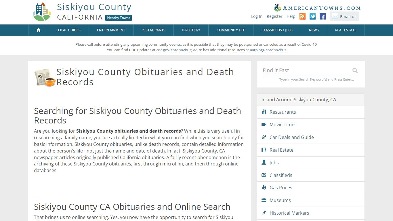 Obituaries Siskiyou County CA - Siskiyou County Death Records